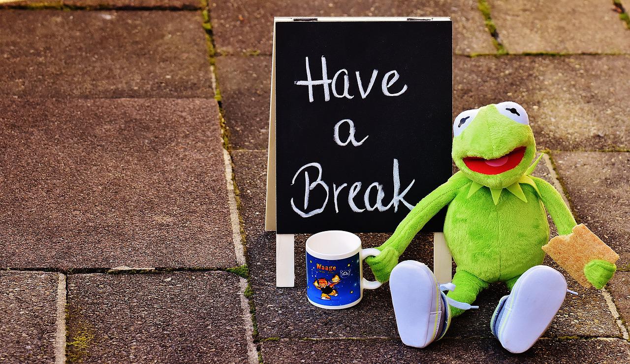 Kermit mit Schild: Have a break